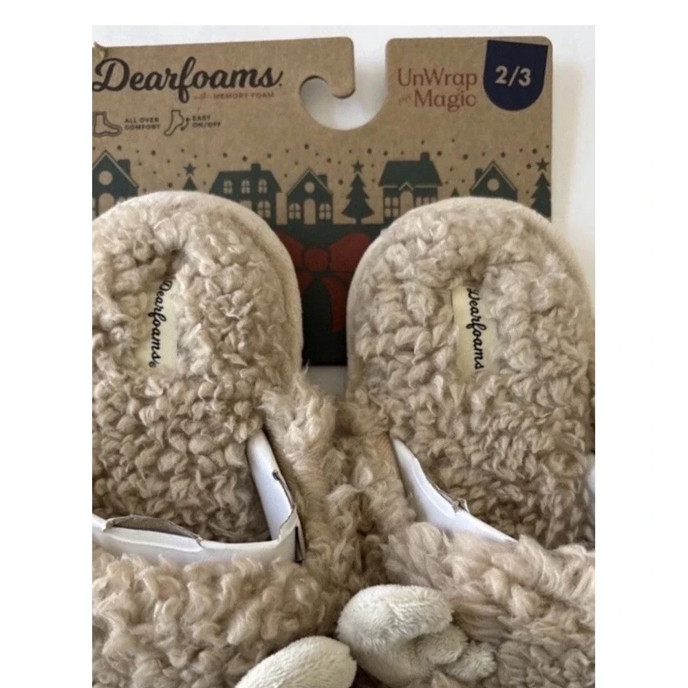 Dearfoams Kids Slippers Christmas Reindeer Tan Red Size 2 - 3